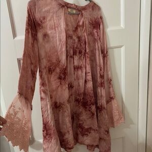 Kori Pink Tie-Dye Blouse with Lace Sleeves